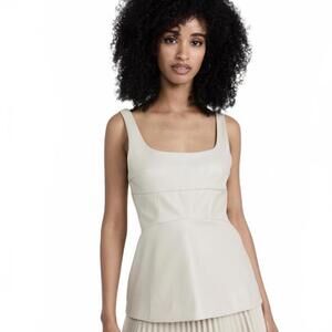 PROENZA SCHOULER White Label Peplum-hem Fitted Bustier Top in Ecru Chalk SIZE 8